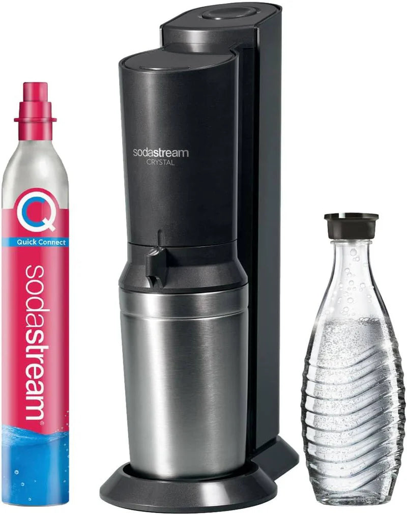 Wassersprudler Crystal 3.0 Quick-Connect CO2-Zylinder und 3x Glaskaraffen, Silber, Schwarz/Titan